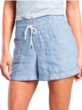 Athleta Cabo Linen 4” Shorts Size 18 Blue Chambray Drawstring Pockets